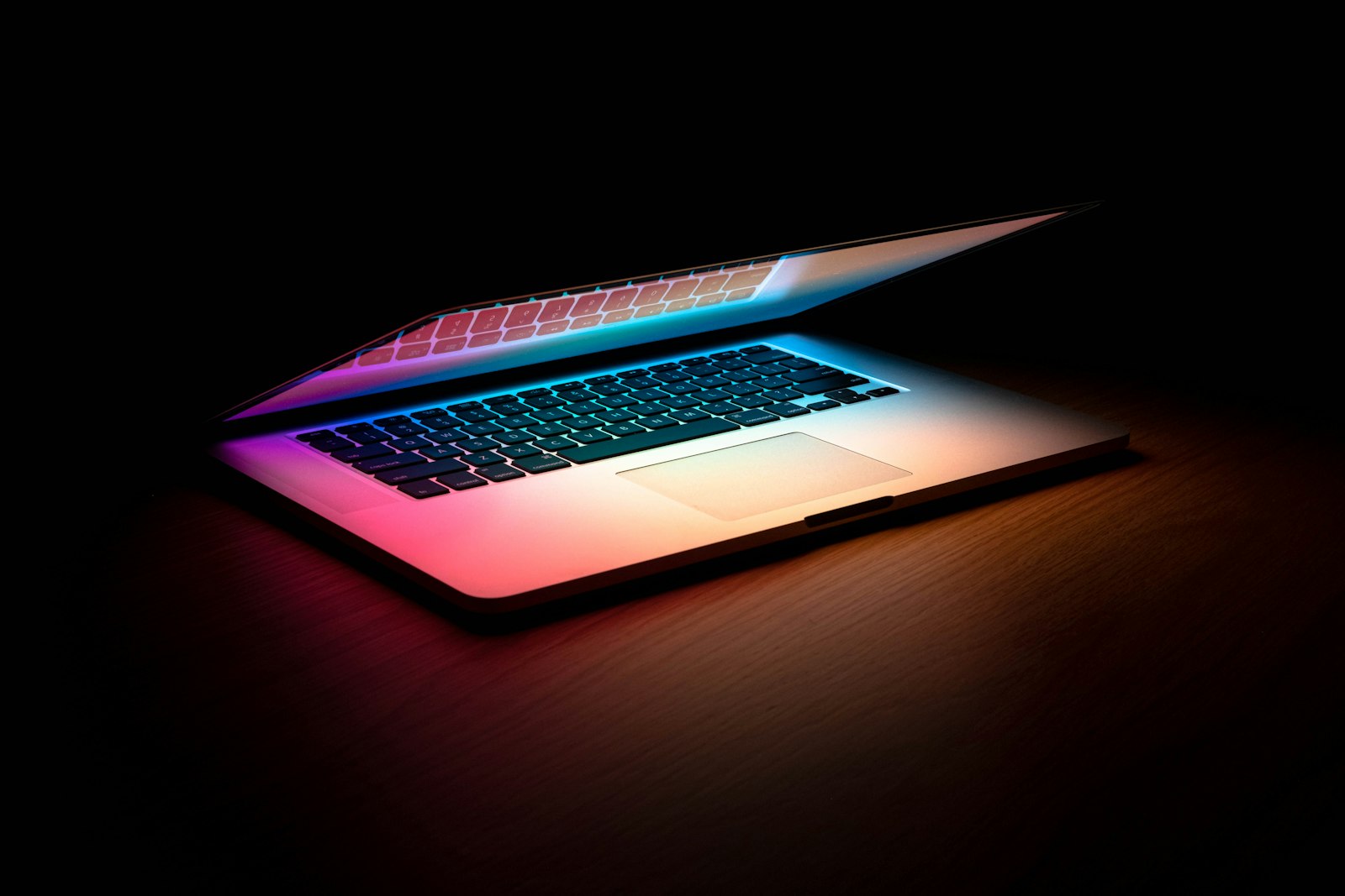 Close-up of the FOT emissive layer, cyan-magenta glow